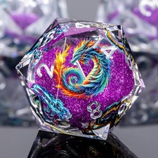 Dragon Pattern Liquid Core DND Dice Set, 7Pcs Sharp Edge D&D Dice with Gift B...