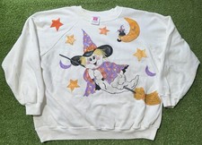 Vintage Halloween Sweatshirt Womens XL Witch Cat Moon Hand Painted 90s