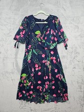 Tommy Hilfiger Dress Women' s 12 Navy Blue Floral A-Line Midi V-Neck Tie Sleeve