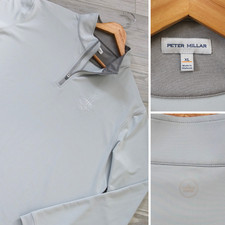 Peter Millar Crown Men's XL Platinum Golf Performance 1/4 Zip Logo Pullover