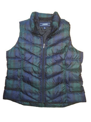 Lands End Ladies Puffy Vest XL 80% Down Green Purple Plaid Cozy 