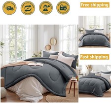 Elegant Queen Comforter Set - 3 Piece Dark Gray Bed in a Bag for All Seasons
