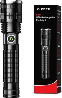 OLDBER Super Bright High Lumens LED Flashlight USB Rechargeable Tactical Powerful Torch