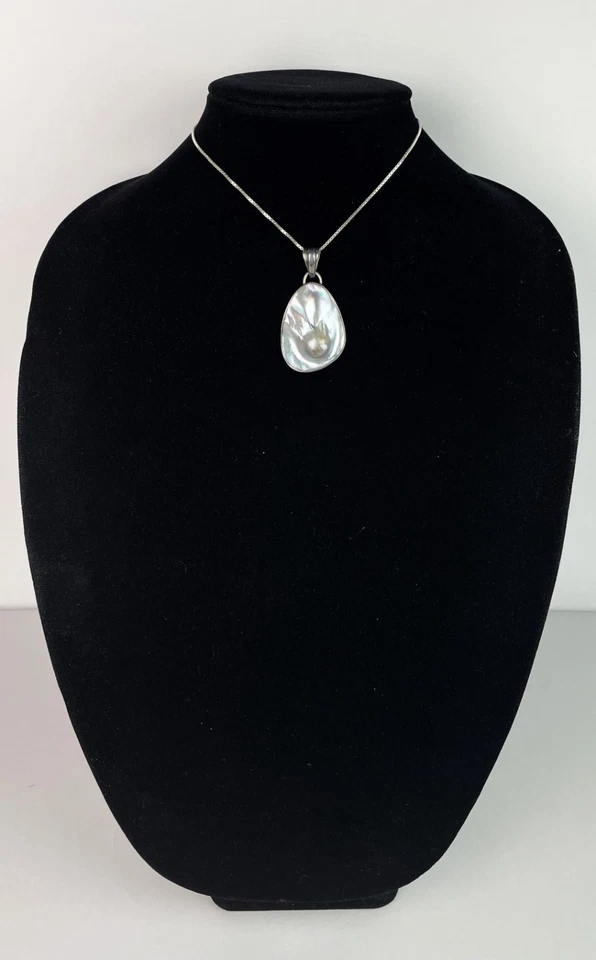 Colgante y collar de cadena de plata 925 con colgante de perlas blister vintage años 90 14" Foto 2 de 4