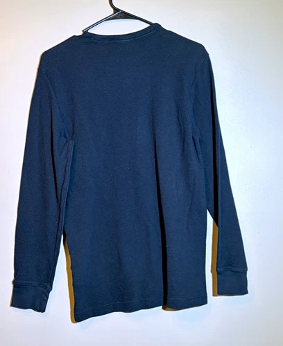 H&M Men’s S Regular Navy Waffle Knit Henley Long Sleeve Solid T-Shirt - product listing photo