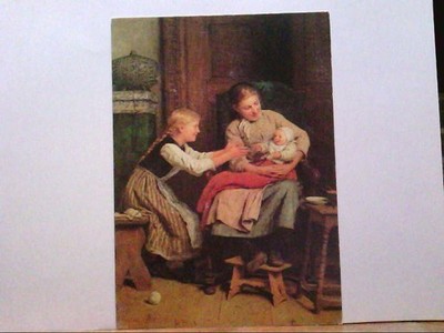 AK Künstlerkarte von Albert Anker ( 1831 - 1910 ), Das erste Lächeln.