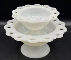 Vintage 5'' & 7'' Lace Edge White Milk Glass Compote Pedestal Candy Dishes