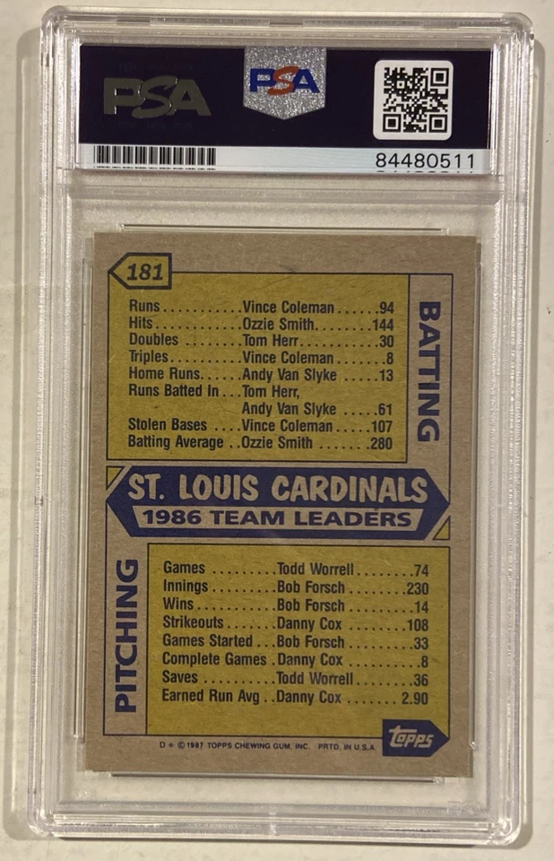 1987 Topps Ozzie Smith HOF Lavalliere Soff Baseball Card #161 PSA/DNA Certified - Image 3 of 3