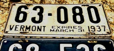 1937 Vermont license plate tag 63-080 Ford Chevy Dodge VT EXPIRES MARCH 31 '37
