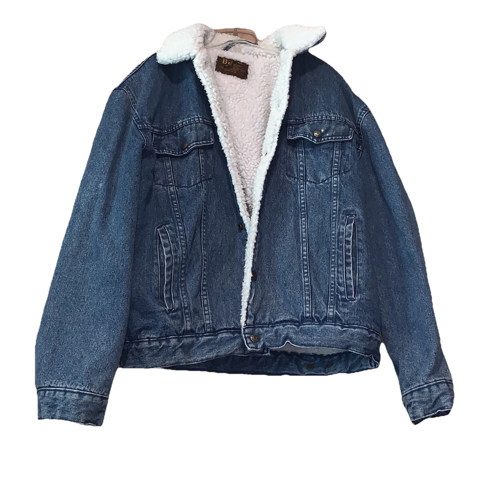 Vintage BJ-R Denim Coat Sherpa Lined Size Medium Rockabilly Cool E1500