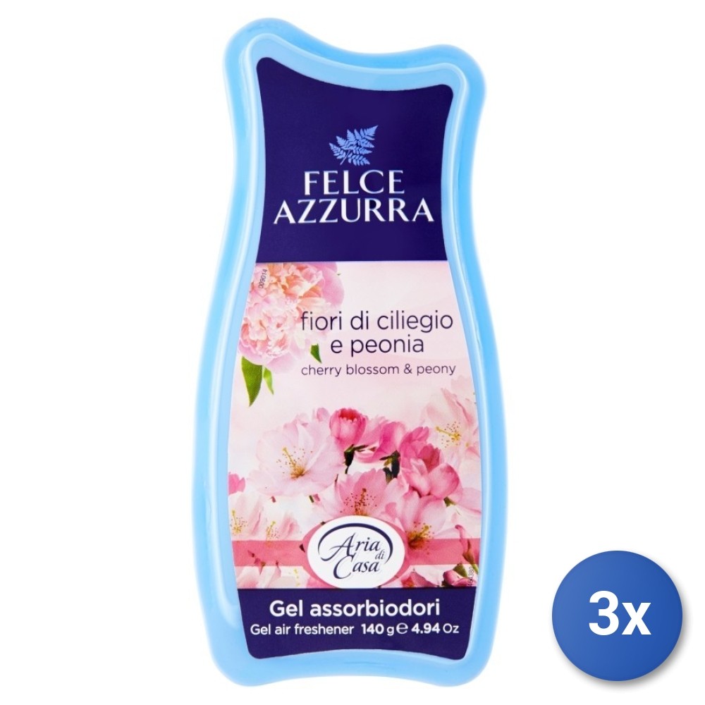 3X Felce Azzurra Home Odor Absorber Gel 140 Grams Cherry Peony