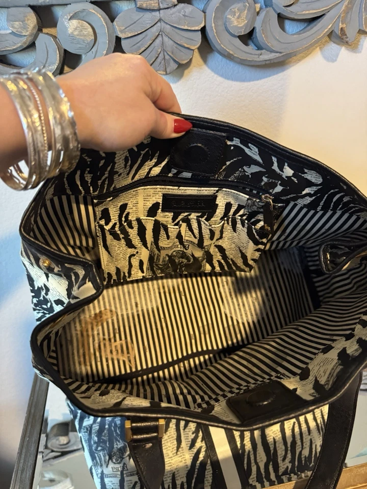 Auténtico Bolso de Mano L.A.M.B Estampado de Cebra Blanco y Negro Grande Cartera Bolso de Mano Foto 4 de 4