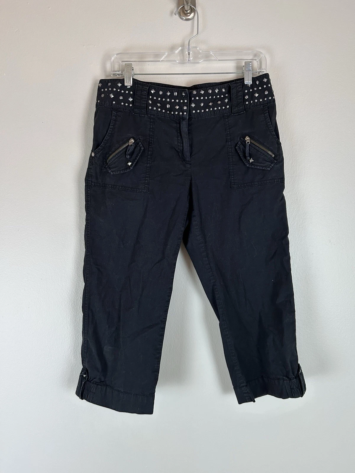 Inc Capri Pants Size 10 Core Fashion Studded Crop Black Whimsigoth Y2K Grunge