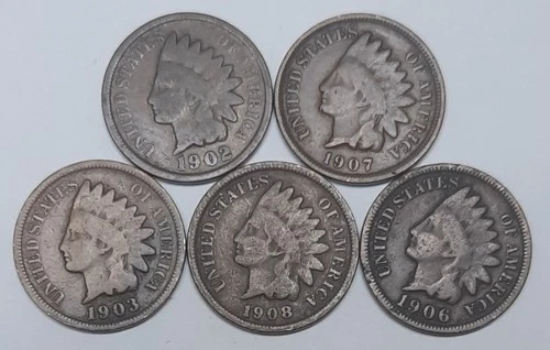 Five Indian Pennies with Five Different Dates--ALL in Good Condition!