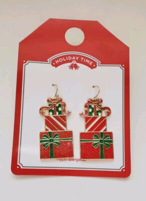 Christmas Stack of Presents Pierced Hypo-allergenic Earrings New
