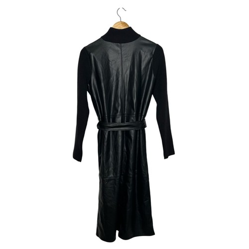 Ann Taylor Black Faux Leather Mixed Media Long Sleeve Sweater Dress Size Medium - Picture 8 of 11