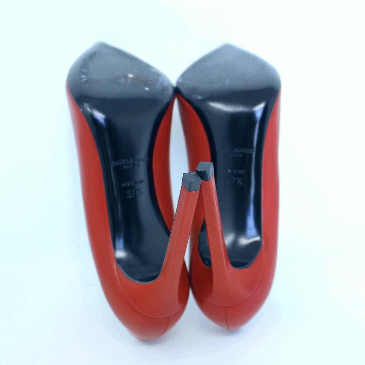 【SAINT LAURENT】Romi Stiletto Hill/追跡+関税+全国送料込み YSL 37.5 Saint Laurent Seta Rouge Red & Gold Stud Point Toe