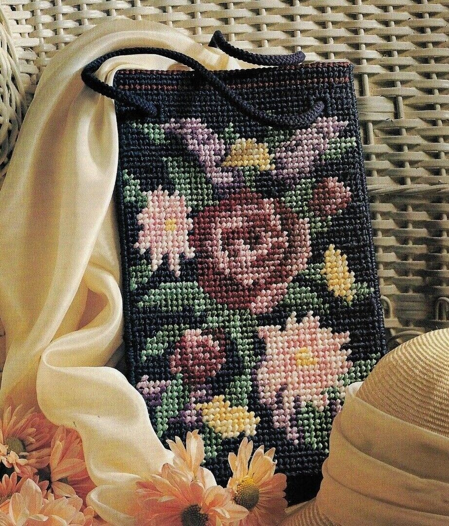 FLORAL TAPESTRY TOTE BAG PLASTIC CANVAS PATTERN INSTRUCTIONS
