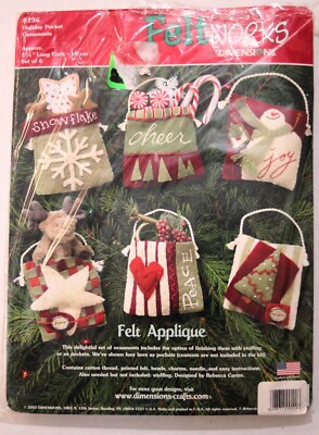 Dimensions Feltworks  Holiday Pocket Ornaments set of 6 PEACE JOY TREE STAR NIP