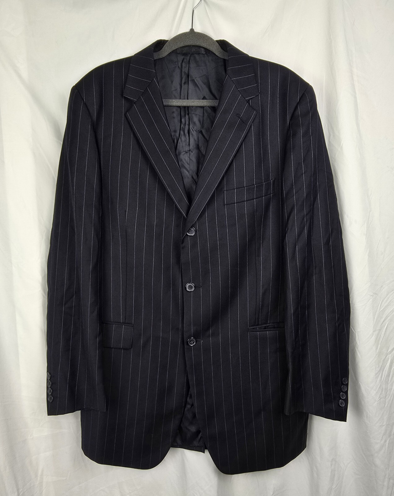 Giacca blazer YSL Yves Saint Laurent Pour Homme a righe blu navy pura lana taglia 52L