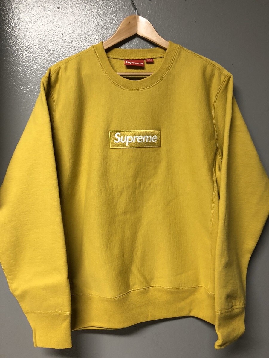 FW18 Supreme Box Logo Crewneck Hoodie Pullover Mustard FW18 Supreme Box Logo Crewneck Hoodie Pullover Mustard