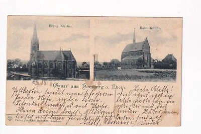 D1073) Ansichtskarte GRUSS aus HOMBERG a. Rhein - ZWEIBILD AK Kirche 1903 - Bild 1 von 2