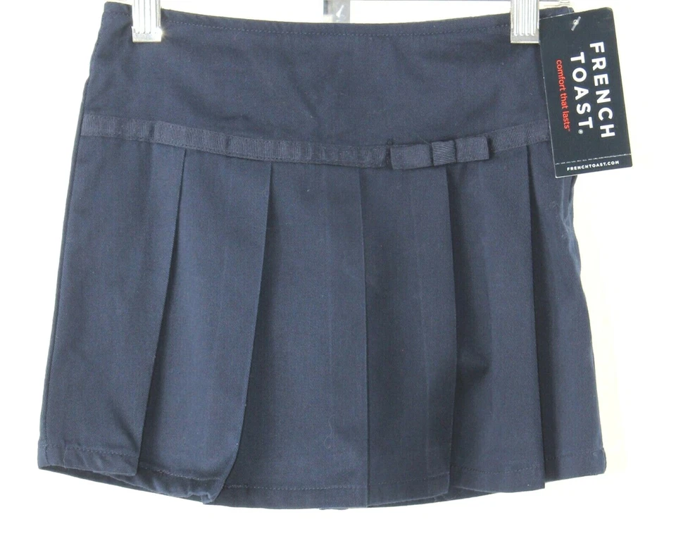 French Toast NUEVO $24 Talla 4 Niñas Azul Marino G Plisado Cinta Algodón Poli Skort Foto 2 de 4