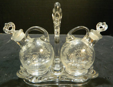 Antique Rare Cambridge Elaine Ball Cruet Set Caprice Rack  5.5"x5.63" Excellent