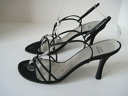 Stuart Weitzman Black Satin Strappy 