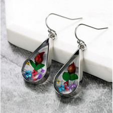 925 Silver Plated Dangler Classy Earring Transparent Flower Water Drop Earrings