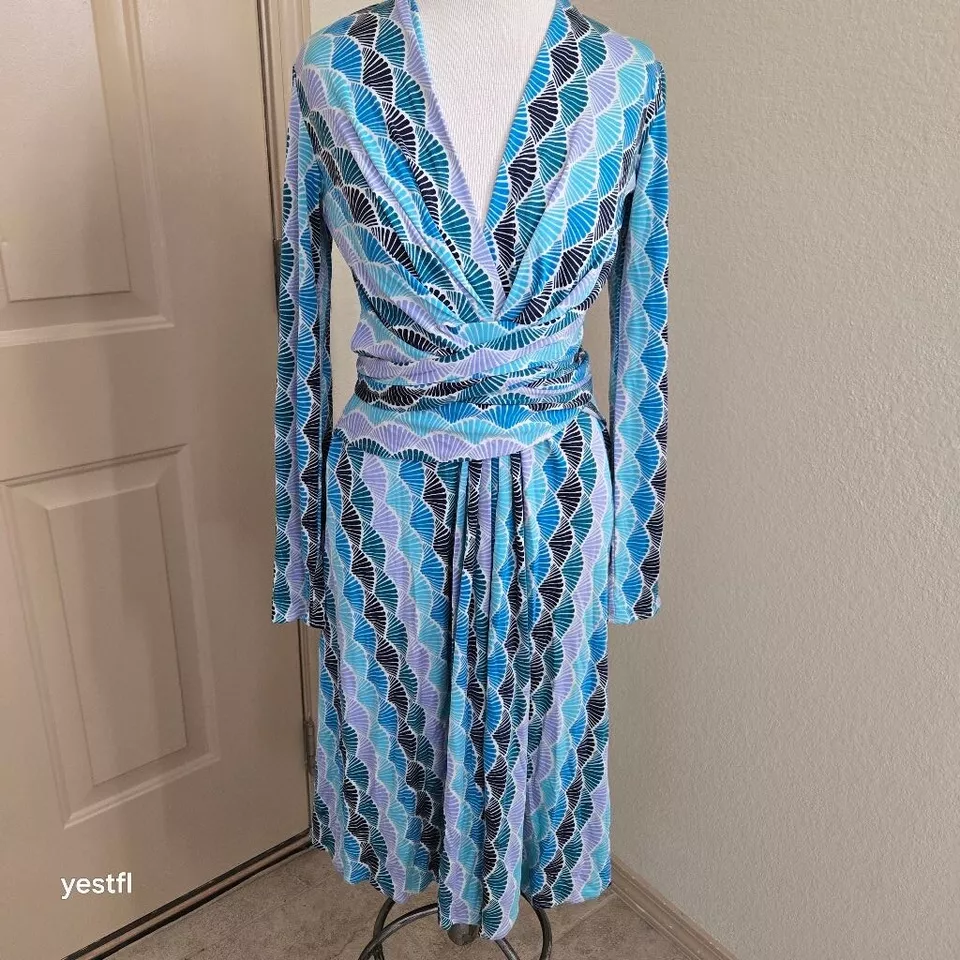 Issa multicolor blue silk long sleeve tie waist dress 8 - Image 2 of 4