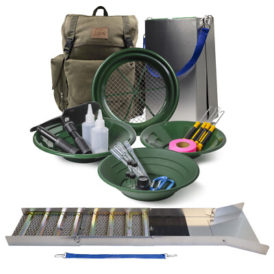 ASR Outdoor 24pc Complete 50'' Folding Sluice Box Backpack Gold Panning Kit Khaki