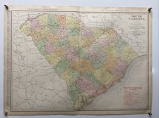 Large Format 1905 COLOR Rand McNally Map Atlas Page 106 107 South Carolina