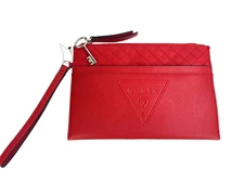 Guess Wristlet Wallet Red Pocket Six Credit Cart Slots & Phone Pocket Key Charm