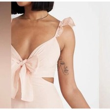 EXPRESS Pink Eyelet Ruffle Tie Front Cutout Dress Mini Fit Flare