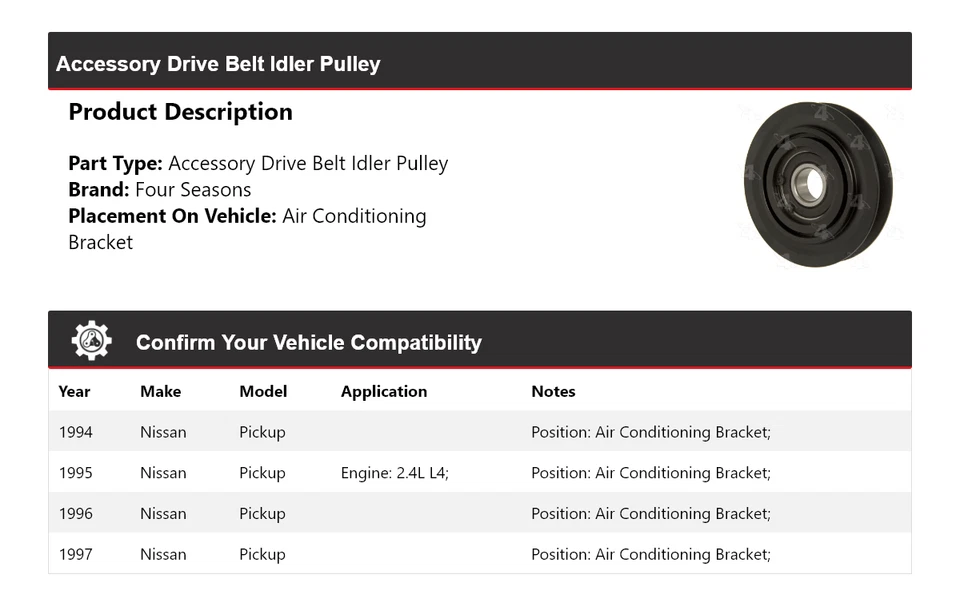 For 1994-1997 Nissan Pickup Accessory Drive Belt Idler Pulley 4 Seasons 1995 - Image 2 of 4