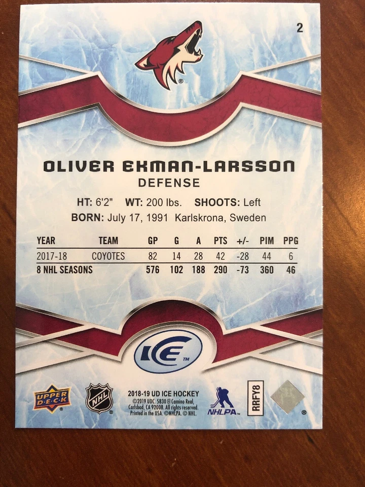 18-19 UD Ice #2 Oliver Ekman-Larsson - Image 2 of 2