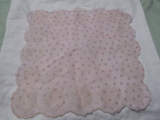 Vintage Ladies Pink Sheer Flocked Hanky Pink Rosebuds 13-1/2  