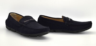 C0 Auth GIORGIO ARMANI Navy Suede Logo Strap Driving Loafer  display picture 2