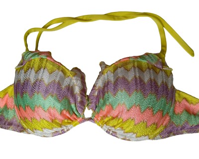 Womens Victorias Secret Zig Zag Chevron Print Knit Push Up Bikini Top Size 36D