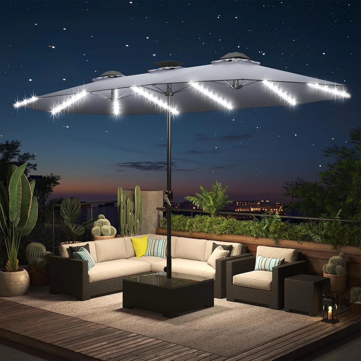 10 ft offset aluminum hanging patio umbrella Aoodor 10ft. Offset Hanging Umbrella with Base