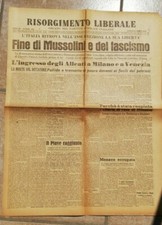 GIORNALE MORTE FUCILAZIONE MUSSOLINI FINE FASCISMO 30 APRILE 1945 WW2 GUERRA