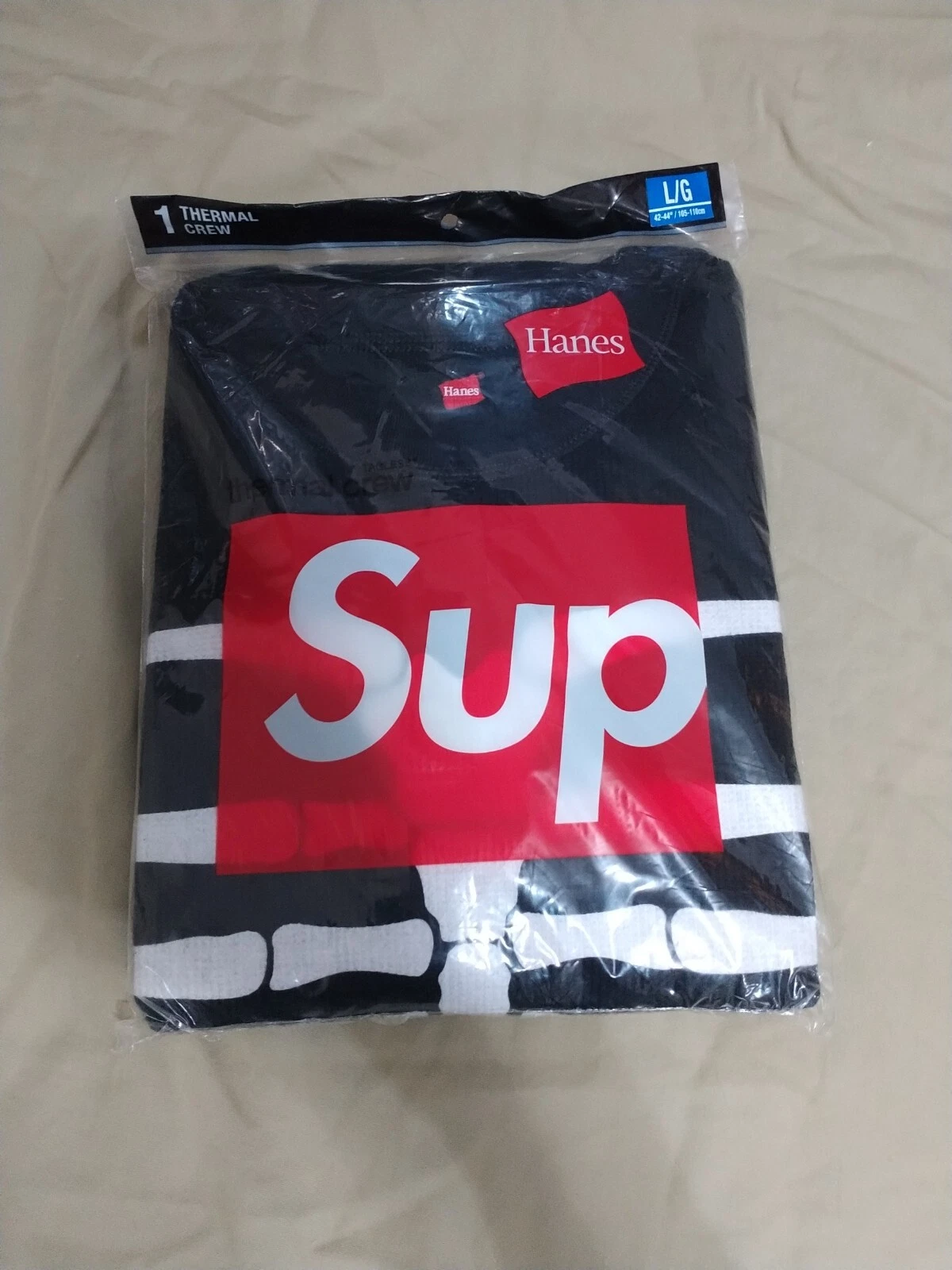 SUPREME x Hanes NOIR os squelette thermique col rond HALLOWEEN pantalon LG à la main