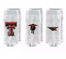 Strideline NCAA Texas Tech Red Raiders Toddler Baby socks white 3pack BRAND NEW