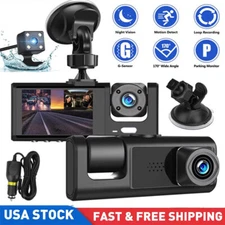 Dash Cam Car Dual Lens Front/Rear/Inside Video Recorder Camera G-sensor HD 1080p