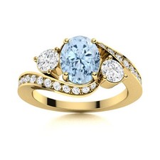 925 Sterling Silver Natural Aquamarine Wedding New Three-Stone Prong Ring