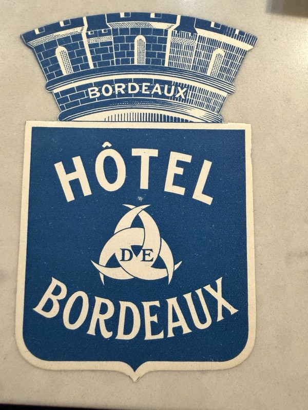 Hotel De Bordeaux - Vintage Original Travel Label (Rare 1940s) 