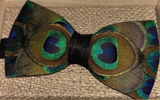 Brackish Feather Bow Tie Pocket Square Set Peacock Design MPN 402315