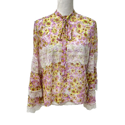 Giambattista Valli Silk Blouse Womens 44 US 8 Floral Flare Sleeve Romantic Boho