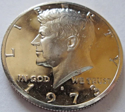 1973-S KENNEDY HALF DOLLAR DCAM PROOF, MS++ CONDITION, LIGHT SCUFFING CIRCULATED